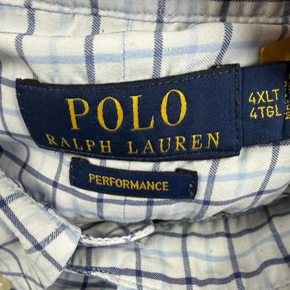 Polo Ralph Lauren Shirt Mens Big 4XLT White Check Performance Button Down *FLAW